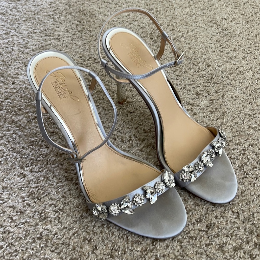 Silver Heel Sandals with Jewel Embellishment